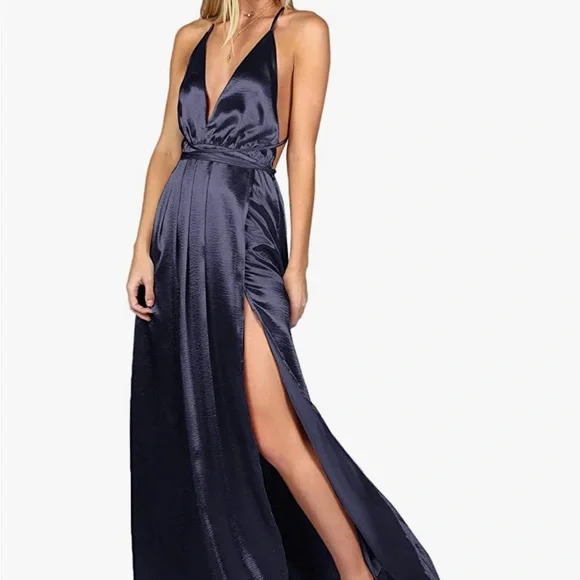 navy blue bridesmaid dresses shein Women's Elegant Crew Neck Chiffon Maxi Navy Blue Bridesmaid Dress Formal Dress Wedding Spring